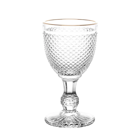 CJ 6 TACAS VIDRO P/AGUA C/FIO DOURADO BICO DE JACA 300ml