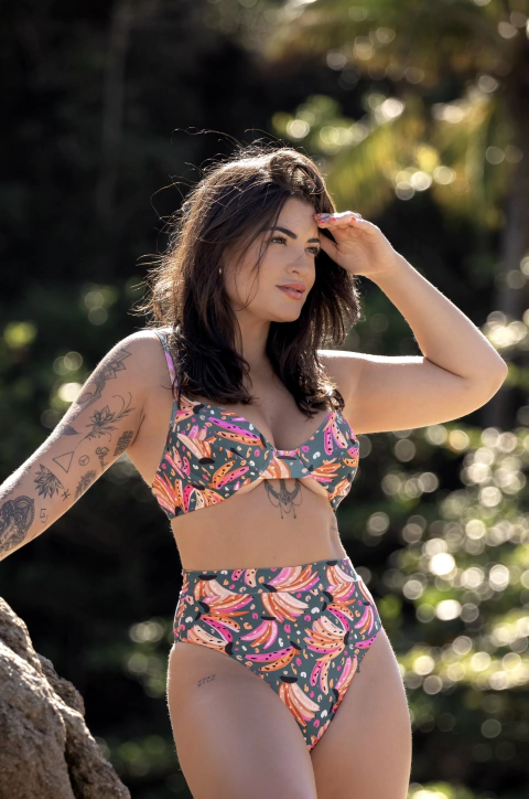 Top Meia Taça Estampado Bananas