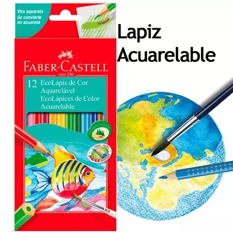 LAPIZ COLOR LARGO X12 ACUARELABLE. FABER CASTELL