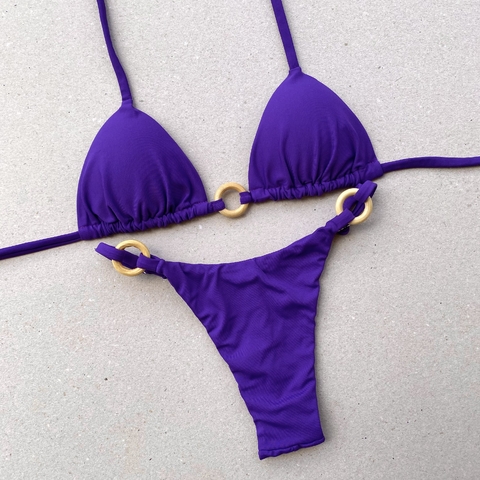 Biquíni Cortininha/ argolas/lateral regulável.