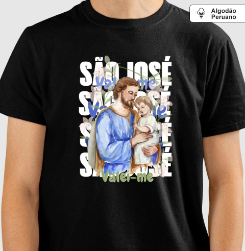Camiseta de algodão peruano Masc e/ou feminina São José Valei-me