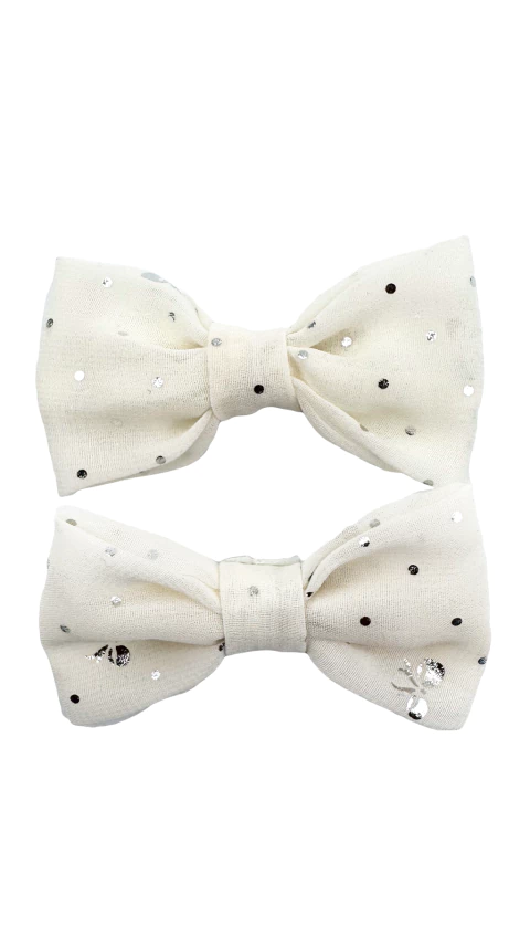 Moño x 2 NAT puntito plateado - comprar online