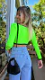 Cropped Baby Liss - Manga Longa com Aro com Detalhes Preto - Verde Neon - online store