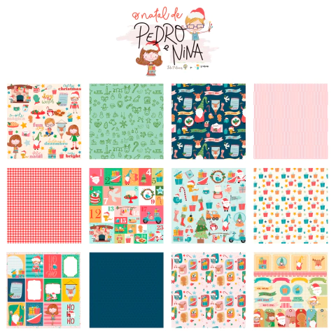 Kit com 12 Papéis da Coleção O Natal de Pedro e Nina - Fabi Paliares