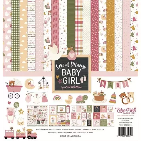 Kit de Papéis + Adesivo - Coleção Special Delivery Baby Girl - Echo Park