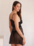 Camisola Lara Com Renda Chantilly e Tule Acompanha Calcinha - Preto - loja online