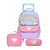 Kit Mochila de Rodinhas c/ Alças de Costas + Lancheira + Estojo Rainbow Arco Íris