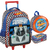 Kit Escolar Mochila de Rodinhas + Estojo + Lancheira Infantil Hotwheels Masculina