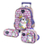 Kit Mochila De Rodinhas + Lancheira + Estojo Unicórnio Poney Escolar Infantil Teen Feminina