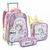 Kit Mochila de Rodinhas + Lancheira + Estojo Feminina Sereia Unicórnio