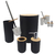 Kit Banheiro de Bambu Moderno Lixeira Porta Sabonete Escova Sanitária Branco ou Preto - PAPELARIA STORE