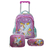 Kit Mochila de Rodinhas C/ Alças + Lancheira + Estojo Unicórnio Estrela Star Escolar Infantil