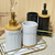 Kit Banheiro 2 ou 3 Peças Porcelana Luxo Bambu Lavabo Branco Preto Porta Escova Saboneteira Bandeja Premium - comprar online
