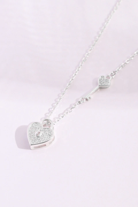 Colar Coração e Chave Cravejado