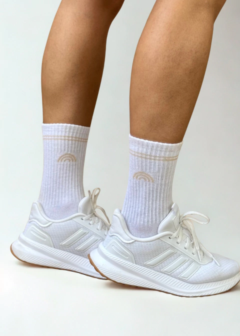 Meia Rainbow Algodão Branca Listra Nude - comprar online