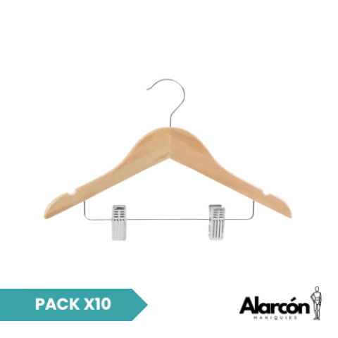 Percha Bebé Madera Clara con Broches Calidad A (10 unidades) - comprar online