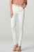 Calça jeans skinny acetinada off-white com cós amêndoa