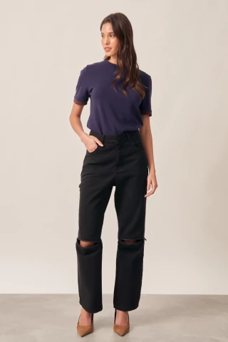 Calça Jeans Reta Preta Lisandra