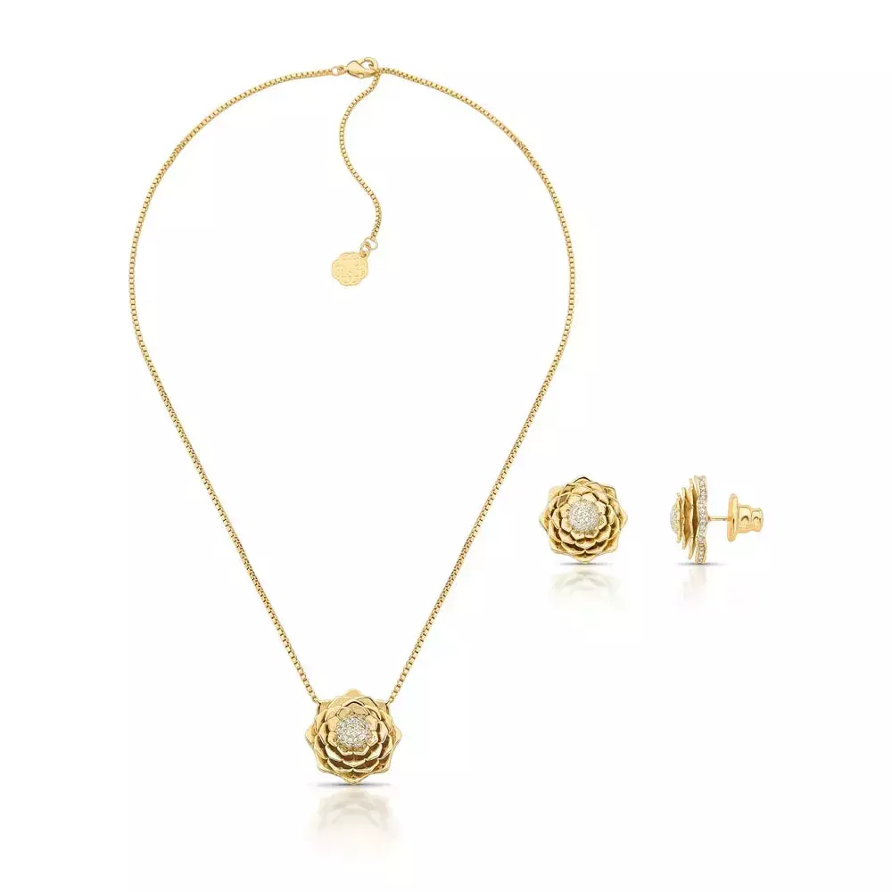 Conjunto Shine Bloom - Dourado Zirconia Incolor