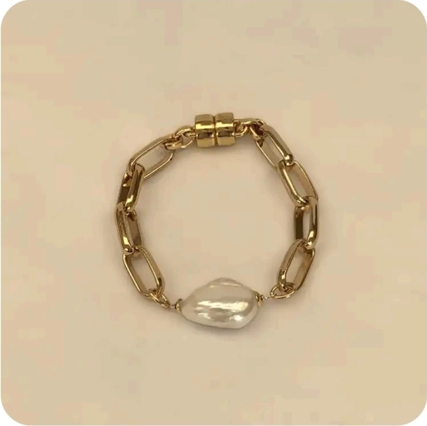 Pulseira Elos C/Perola Biwa Natural e Fecho Imã