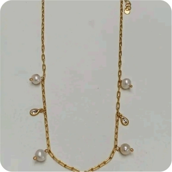 Colar corrente cartier com pingentes de zirc e perola