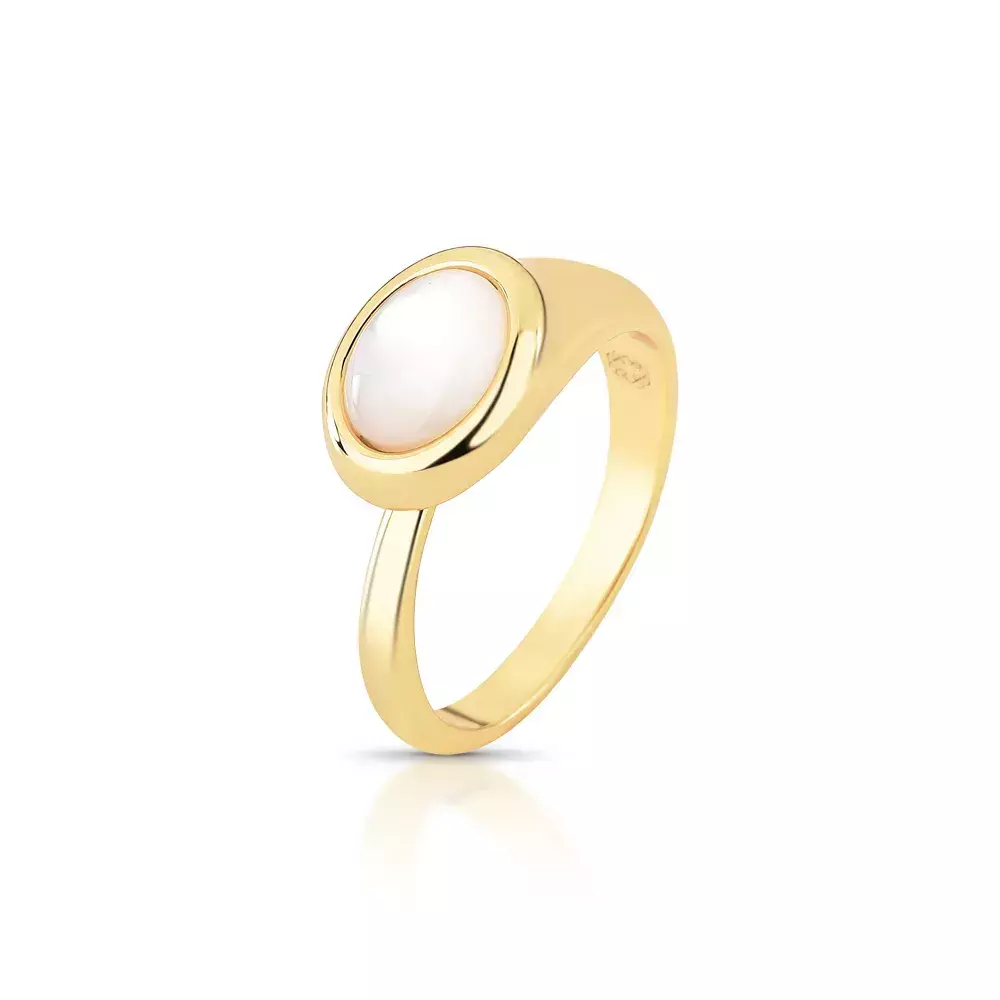Anel Dourado Com Pingente de Madreperola Central Glam Signal - Dourado 17