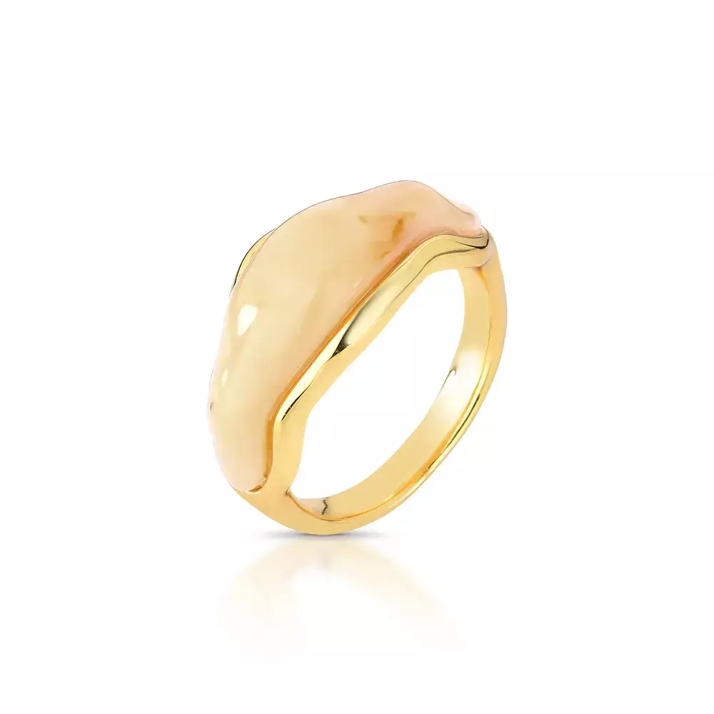 Anel Dourado Com Resina Bege Marmorizada Marble Gold