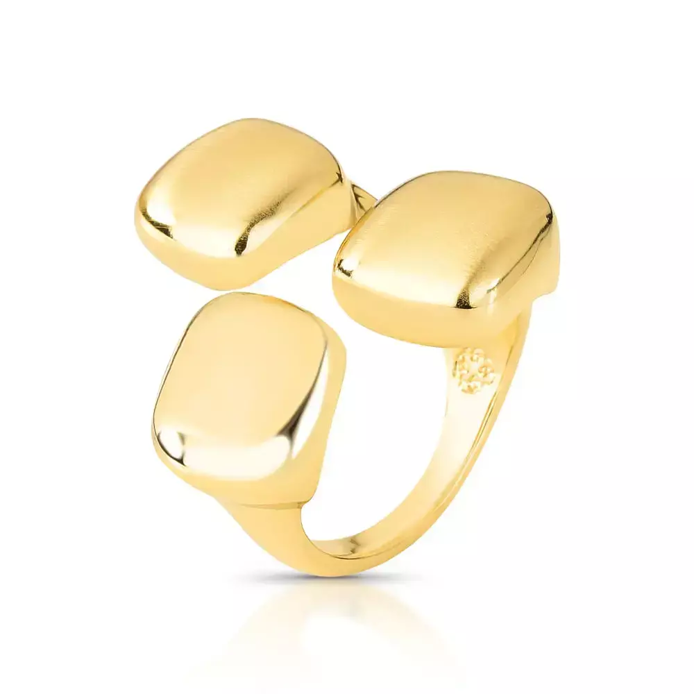 Anel Dourado Liso Entreaberto Com Forro Duo Effect