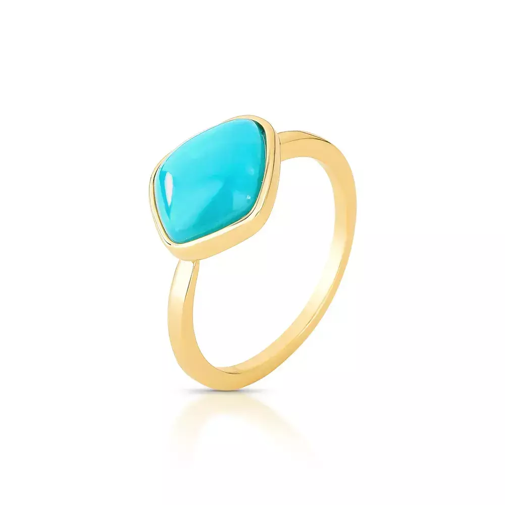 Anel dourado polido com amazonita lagoon slim