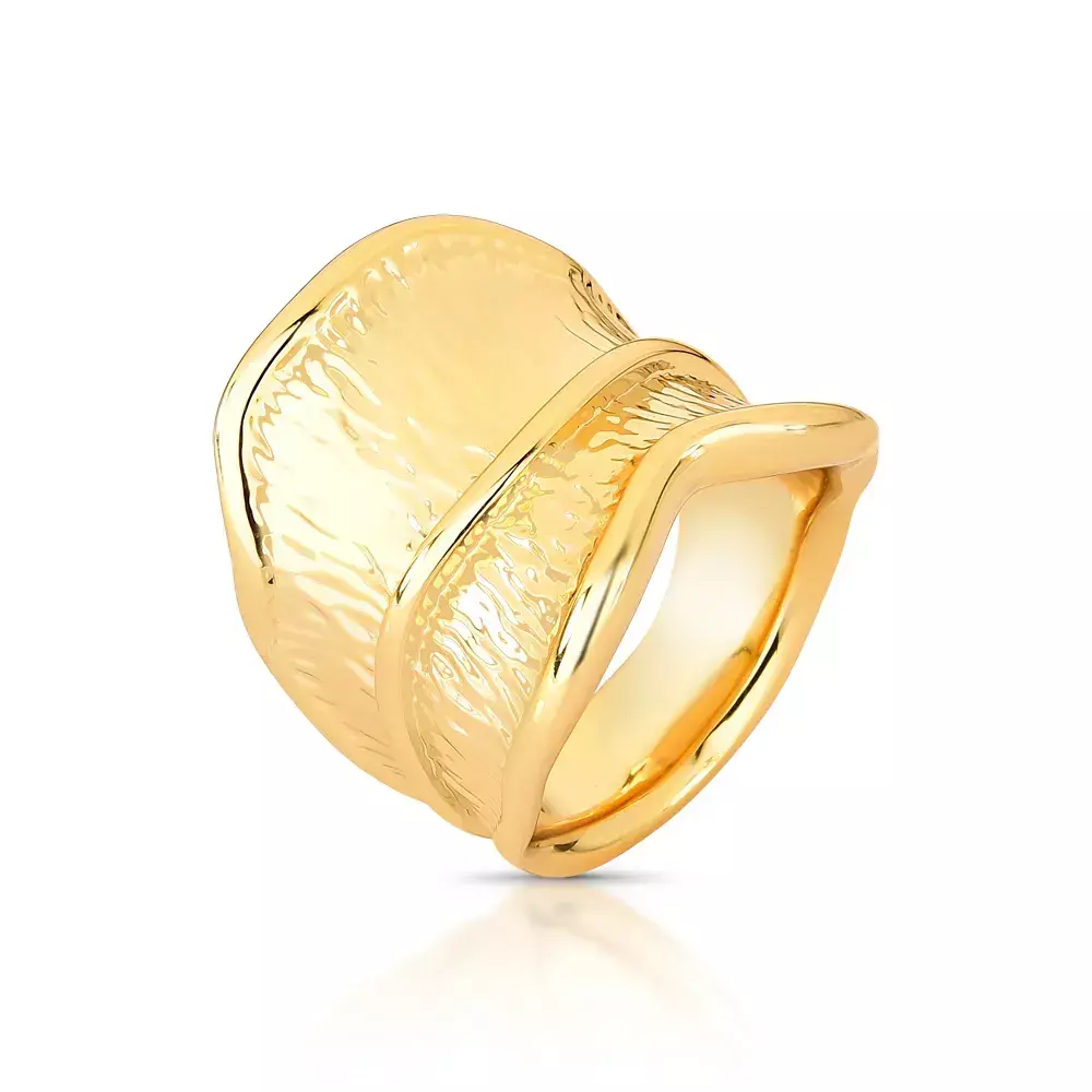Anel Dourado Polido Textura Frisada Stroke Curve