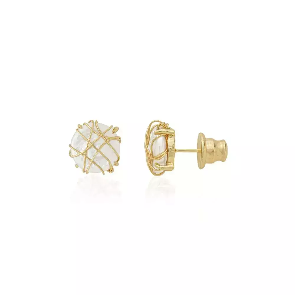 Brinco Metal Hug - Dourado Perola Branca