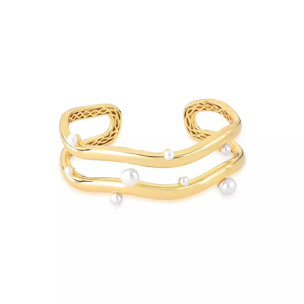 Bracelete Wavy Pearl - Dourado Perola Branca