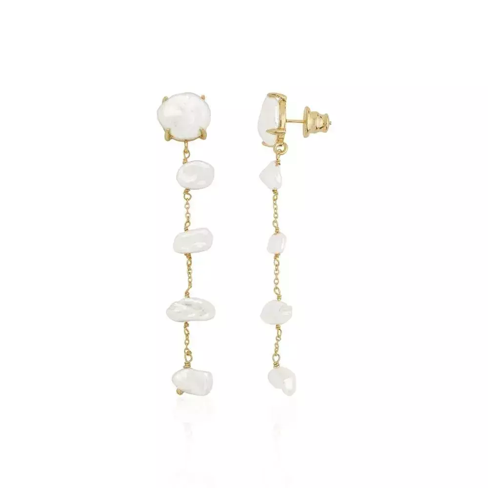 Brinco Longo Pure Pearl - Dourado Perola Branca