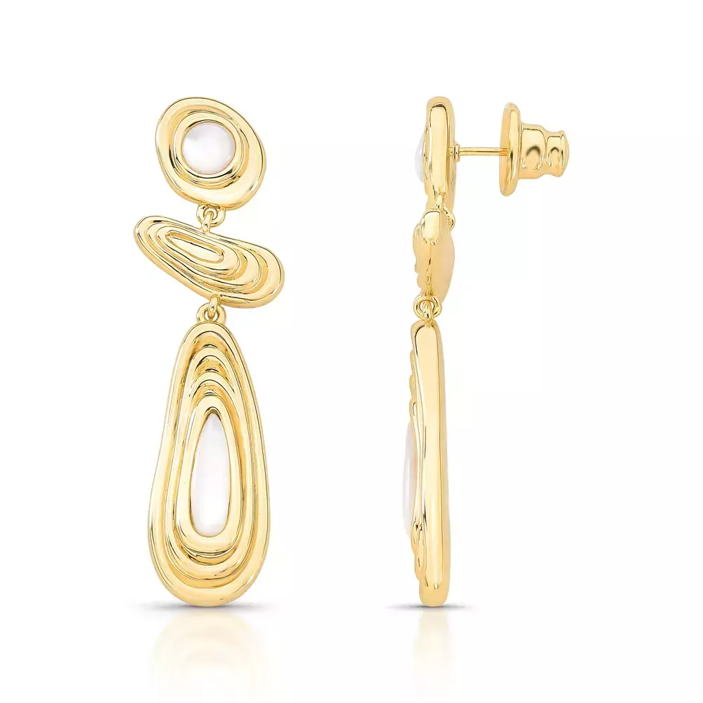 Brinco Longo Dourado Organico Com Madreperola - Viva Glow - Dourado Madreperola