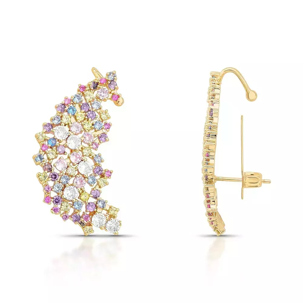 Brinco Power Color - Dourado Zirconia Colorida