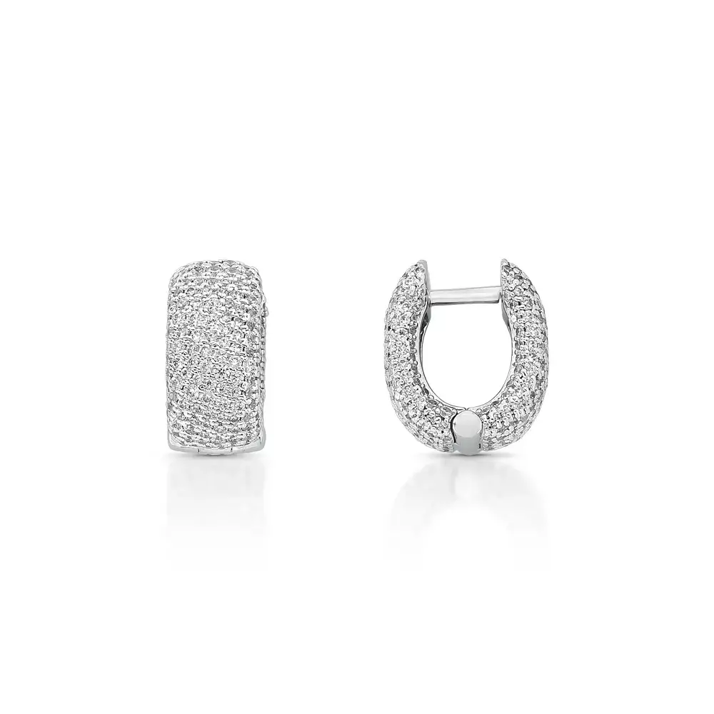 Brinco Prateado Argola Com Zirconias Full Pave