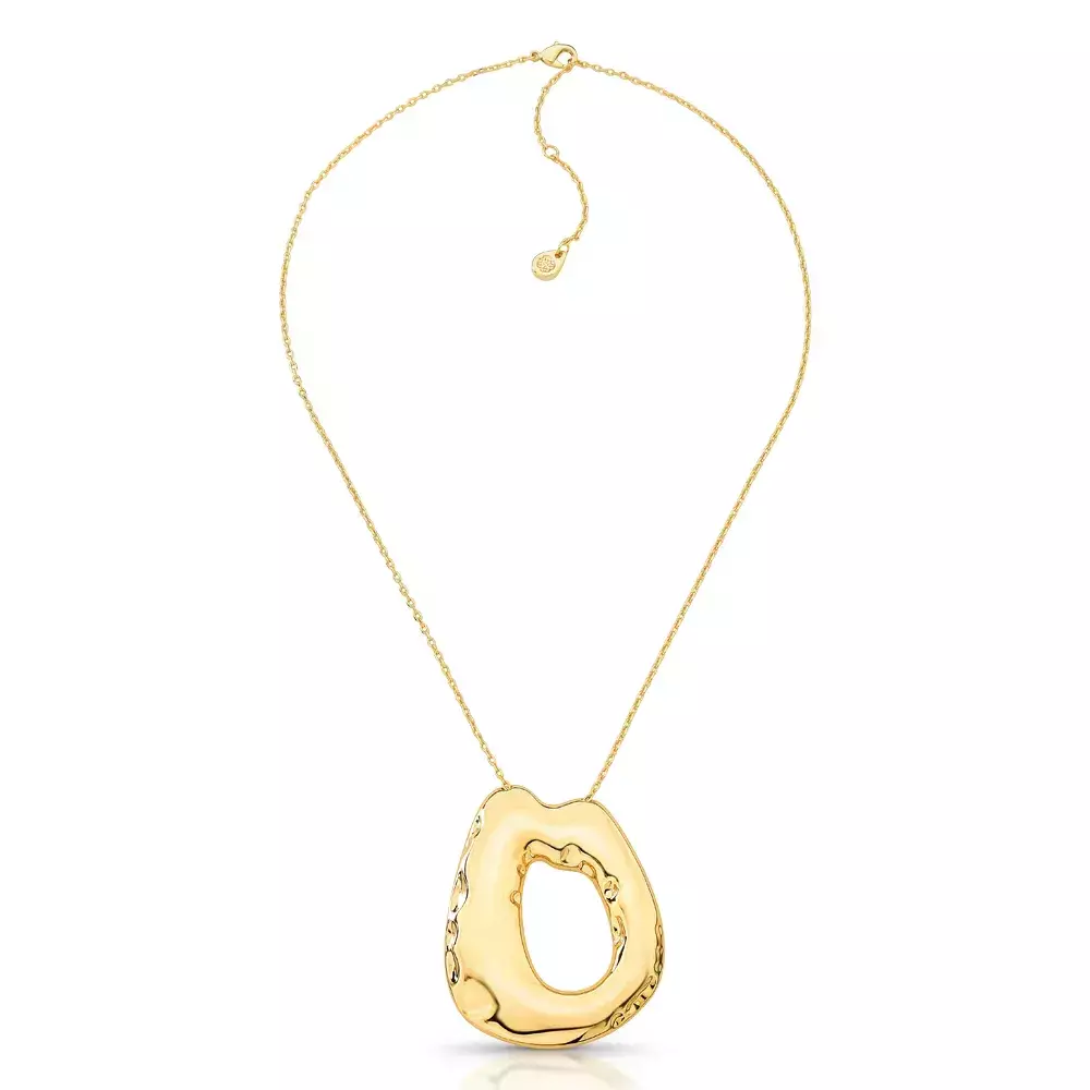 Colar Curto Dourado Com Pingente Organico Texturizado - Golden Crush - Dourado Liso