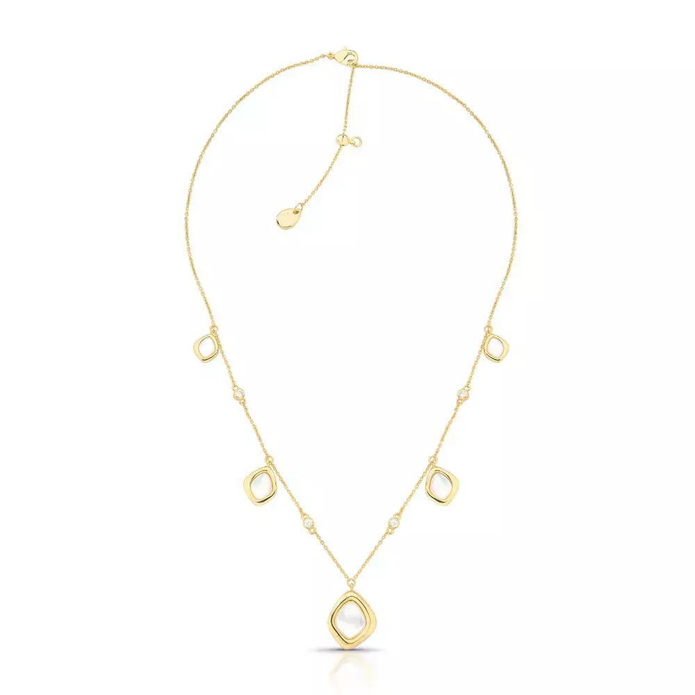 Colar Curto Dourado Com Pingentes de Madreperola e Zirconias Madre Gold - Dourado Madreperola