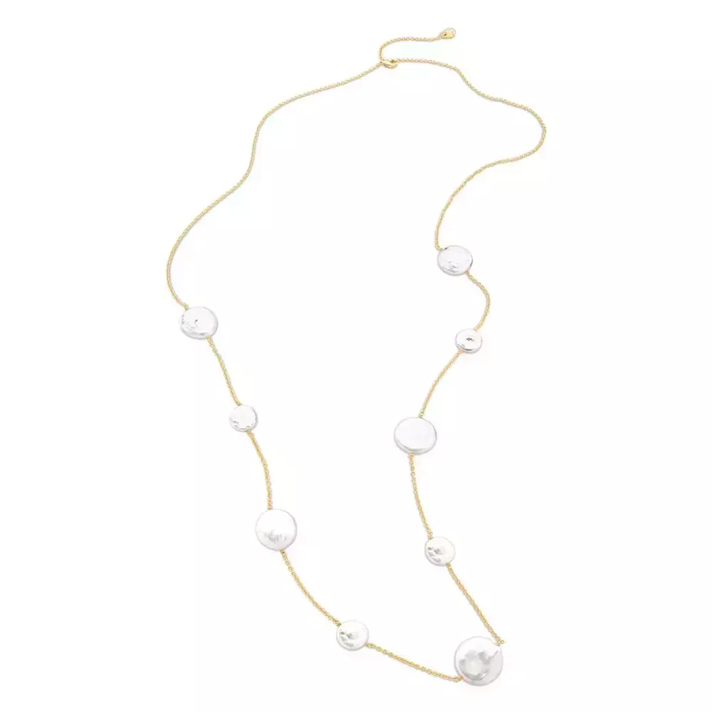 Colar Longo Pearl Coin - Dourado Perola Branca