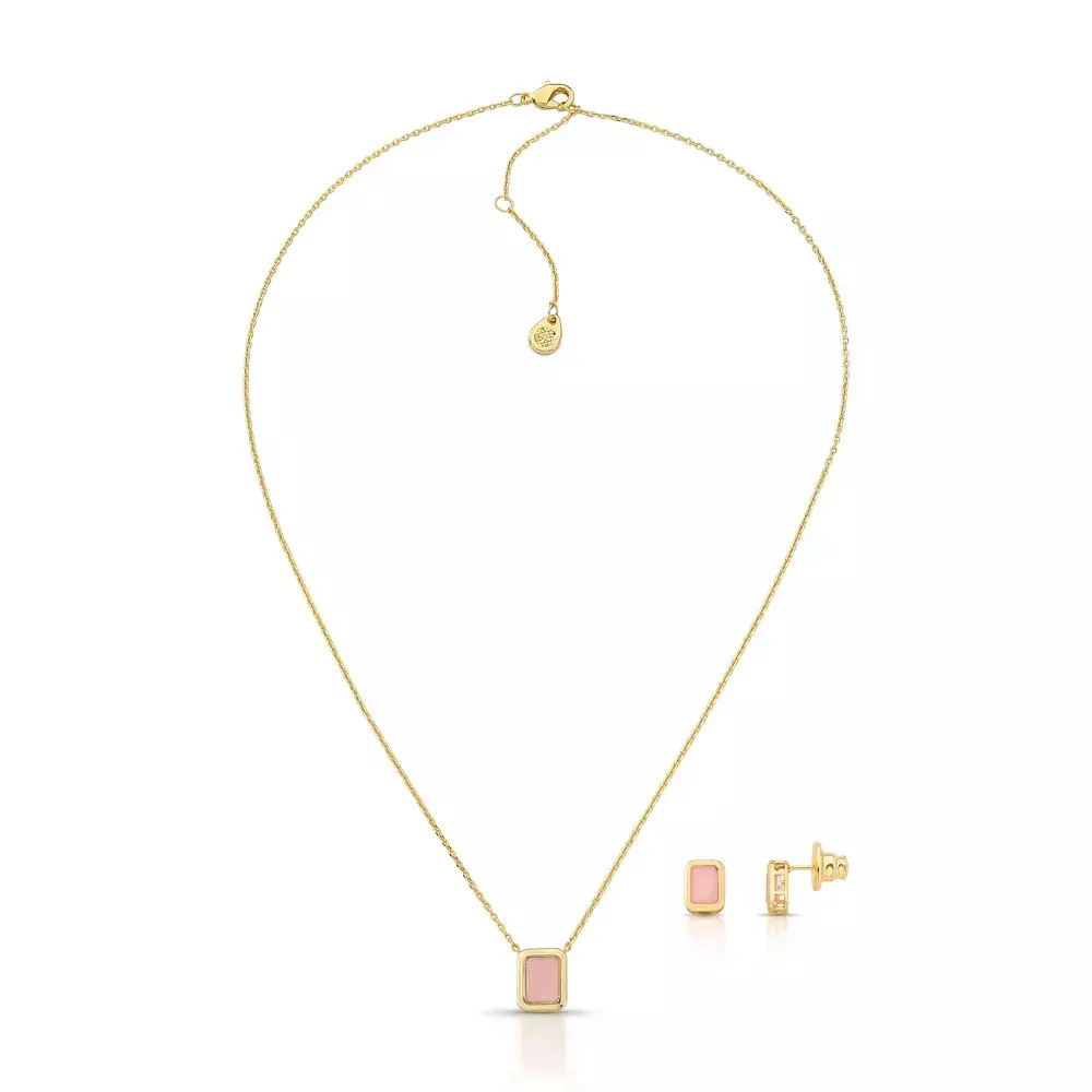 Conjunto Dourado Com Pedra Geometric Delicate Pink