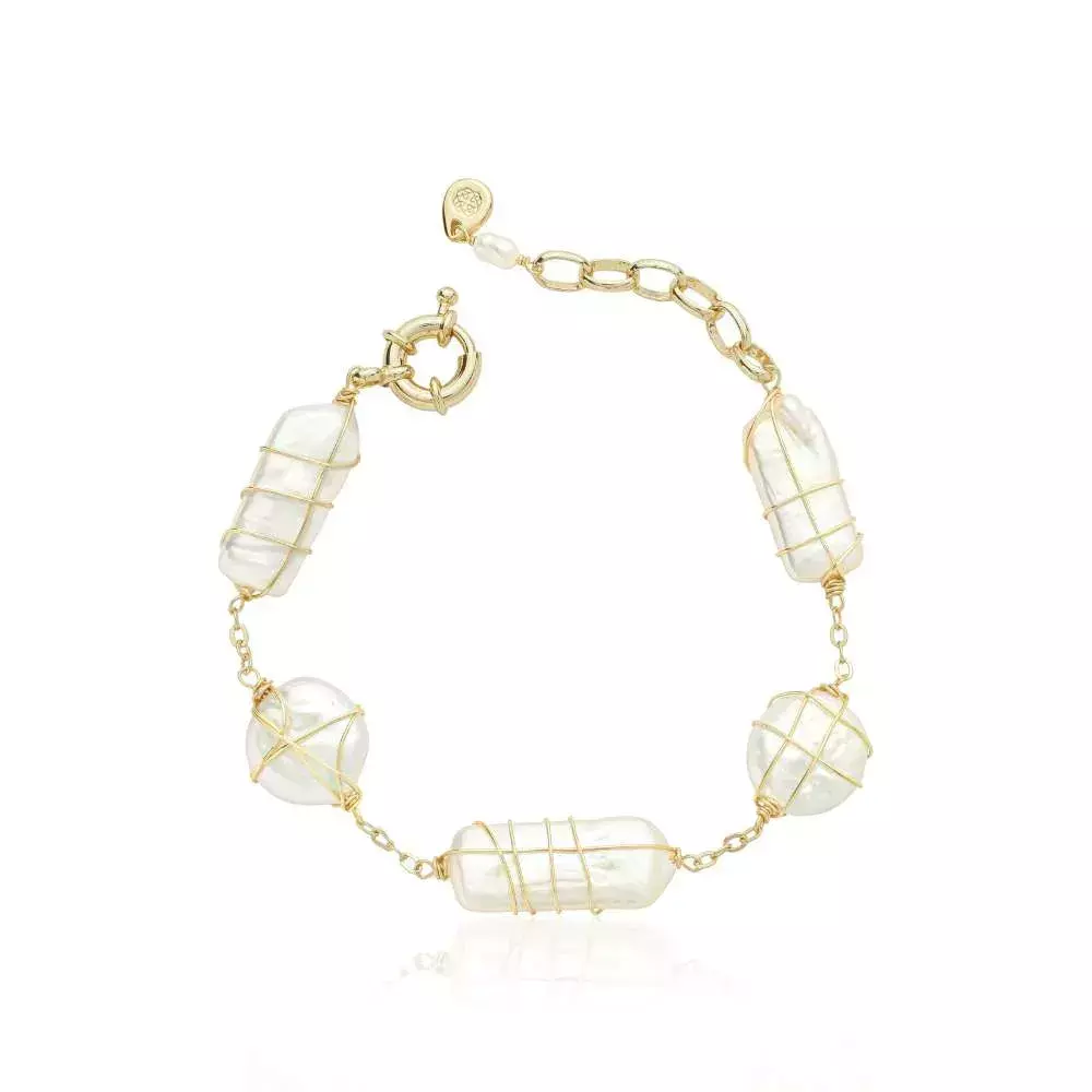 Pulseira Metal Hug - Dourado Perola Branca
