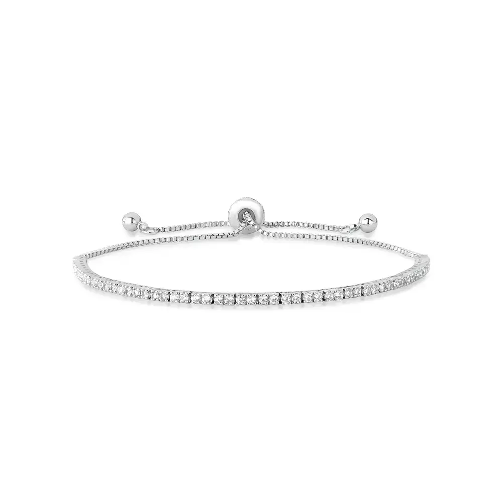 Pulseira Prateada Com Zirconias Half Riviera Slim