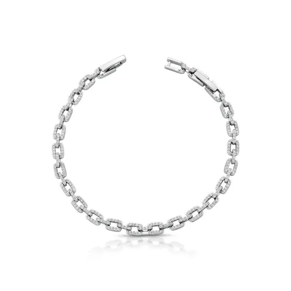 Pulseira Prateada Com Zirconias Shine Link