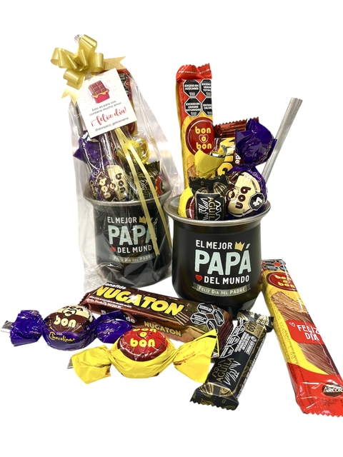 Mate de acero c/bombilla "Papá" c/golosinas