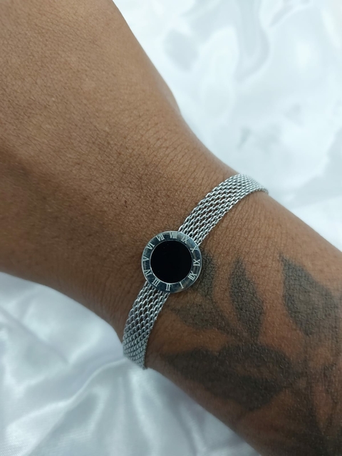 Pulseira aço inox algarismo romano fecho lagosta