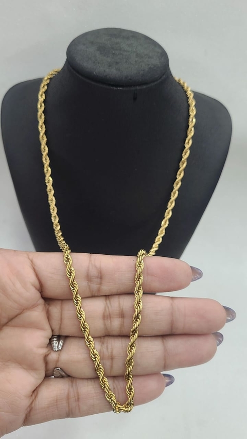 cordão aço inox baiano 60cm 4mm fecho lagosta