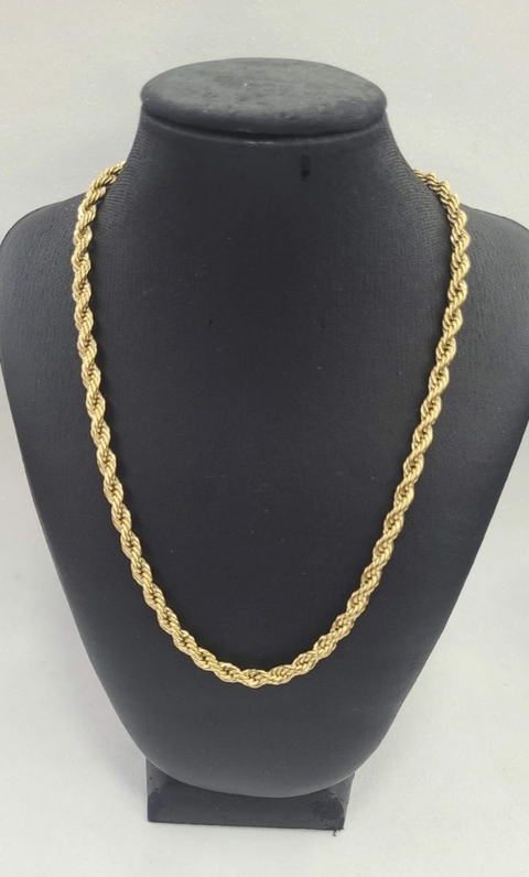 colar aço inox dourado baiano 45cm 5mm fecho lagosta