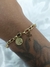 Pulseira aço inox dourado cruz e medalha de são bento fecho lagosta