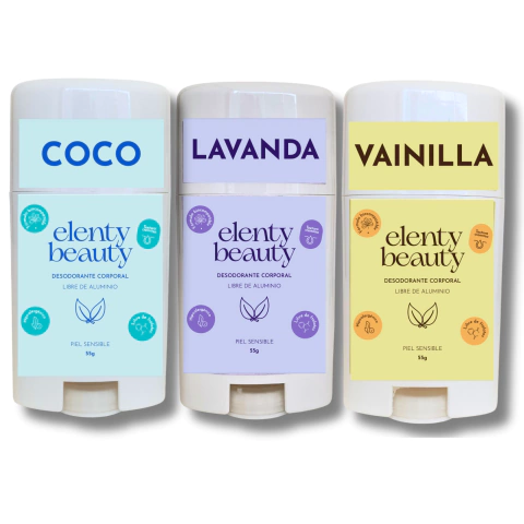 Kit 3 desodorantes piel sensible (hipoalergénicos) con aroma Coco, Lavanda o Vainilla en barra 60g