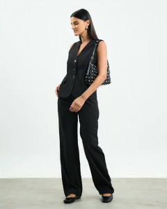 Calça Wide Leg Risca de Giz